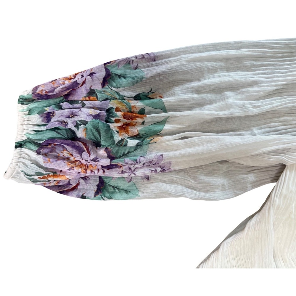 Express Floral Off-Shoulder Blouse XL Recycled‎ Polyester White w/Purple Orange - Picture 3 of 6
